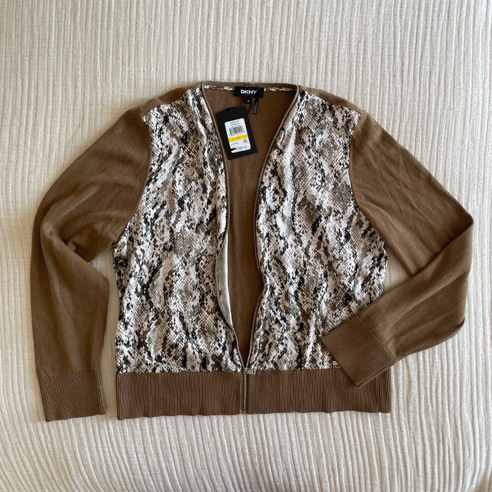 NWT DKNY Zip Snake Print Top (sz M)